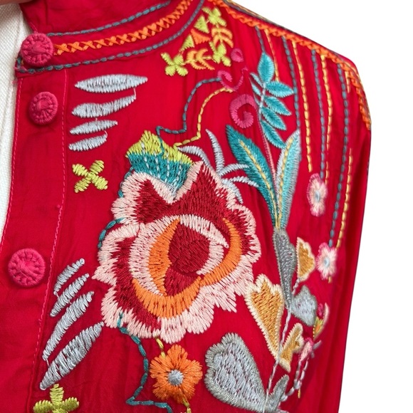 Johnny Was - Red Embroidered Long Sleeve Tunic - Size Large - Picture 4 of 12